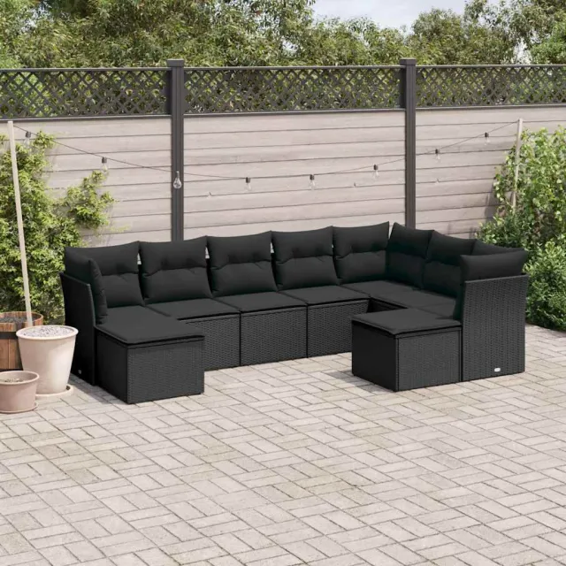 vidaXL 9-delige Loungeset met kussens poly rattan zwart, foto 2