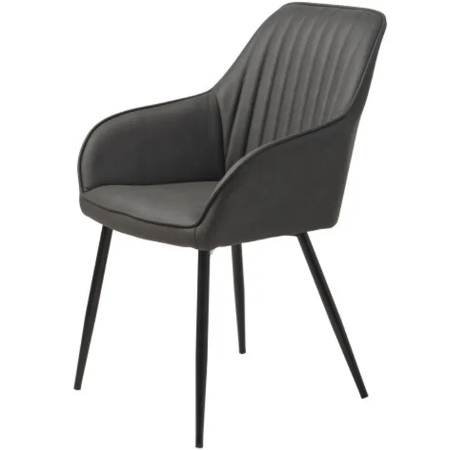 Meubelplaats Eetkamerstoel Nolan stribe PU-leer - Donkergrijs - eetkamerstoelen set van 2 Naturel