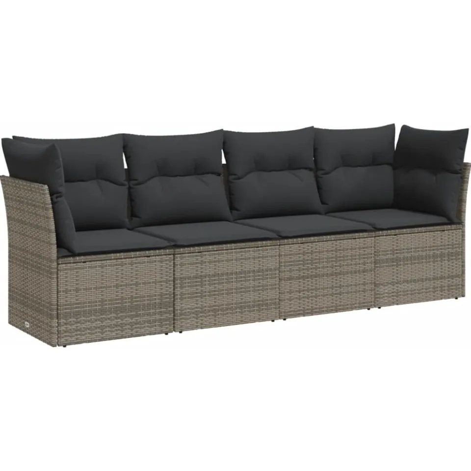 vidaXL 4-delige Loungeset met kussens poly rattan grijs, foto 3