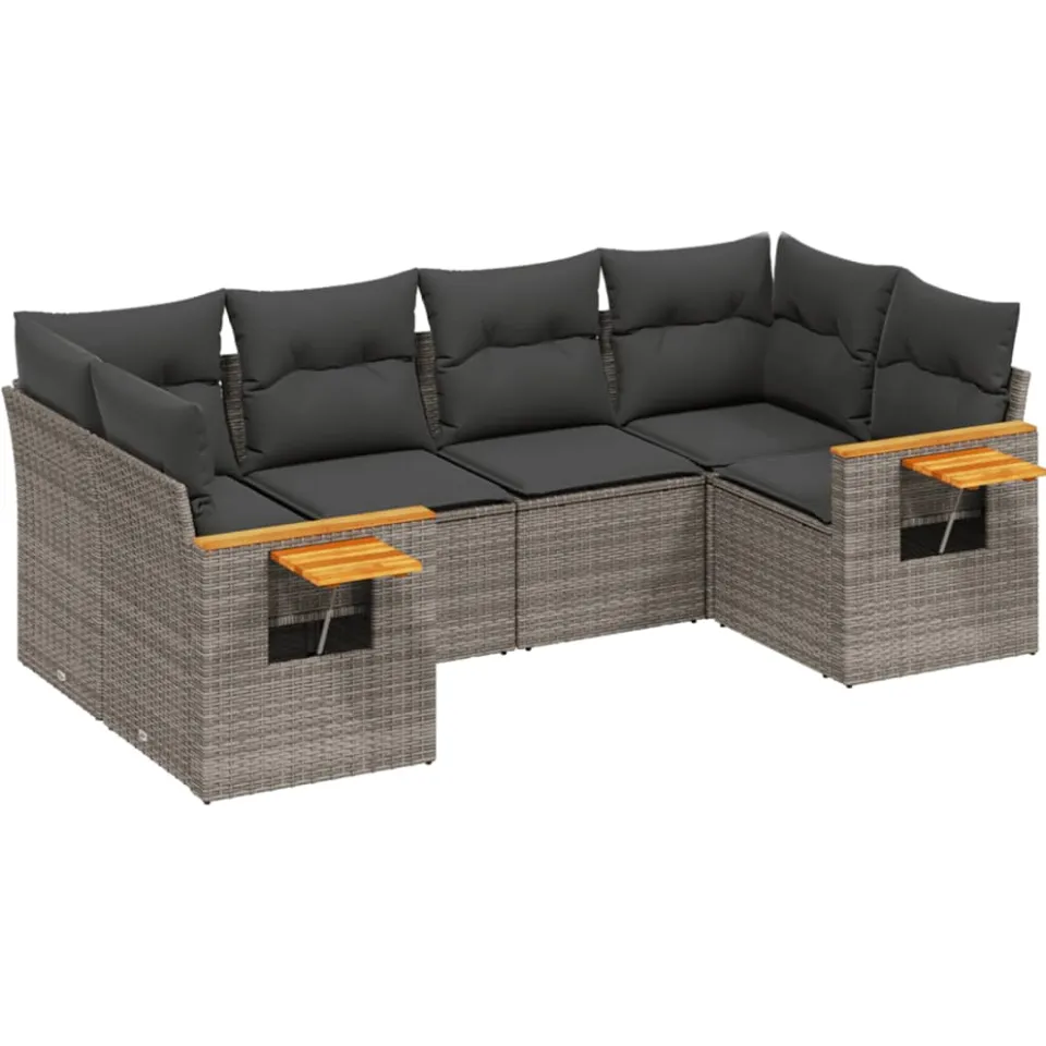 vidaXL 6-delige Loungeset met kussens poly rattan grijs