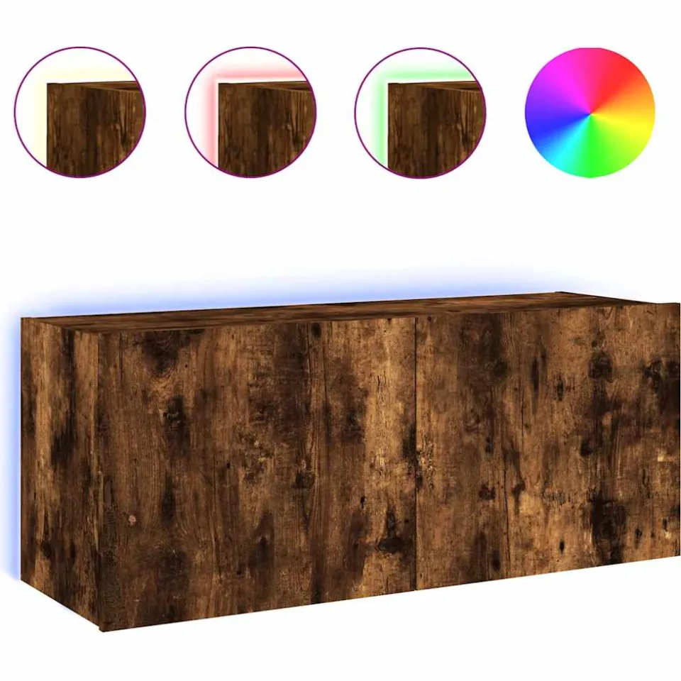 vidaXL Tv-wandmeubel met LED-verlichting 100x35x41 cm gerookt eiken Bruin