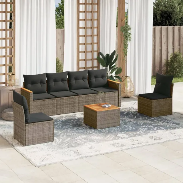 vidaXL 7-delige Loungeset met kussens poly rattan grijs, foto 2