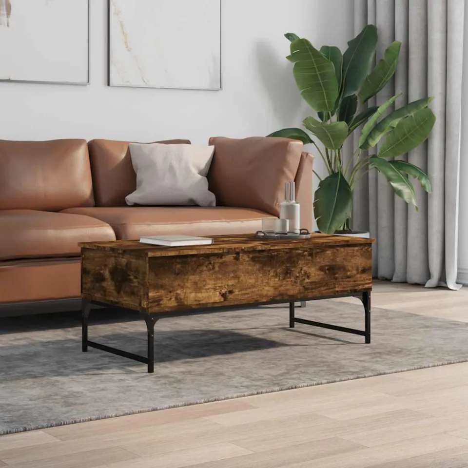 vidaXL Salontafel 100x50x40 cm bewerkt hout en metaal gerookt eiken, foto 3