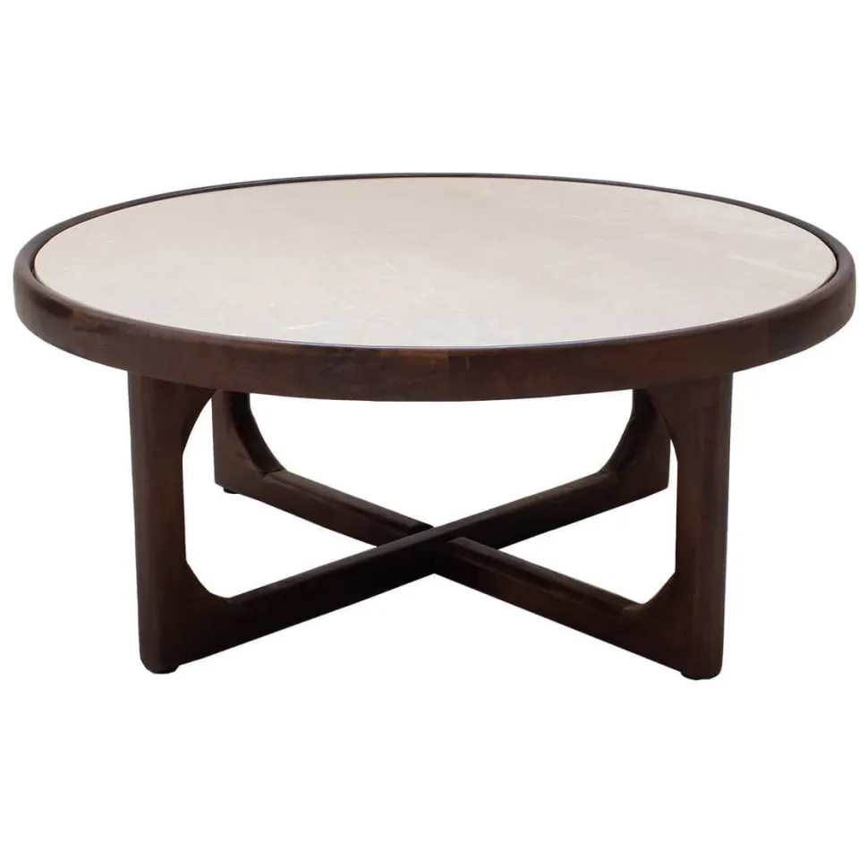 Giga Meubel Salontafel Ayase Rond - Marmer/Hout - Donkerbruin - Set van 2, foto 6