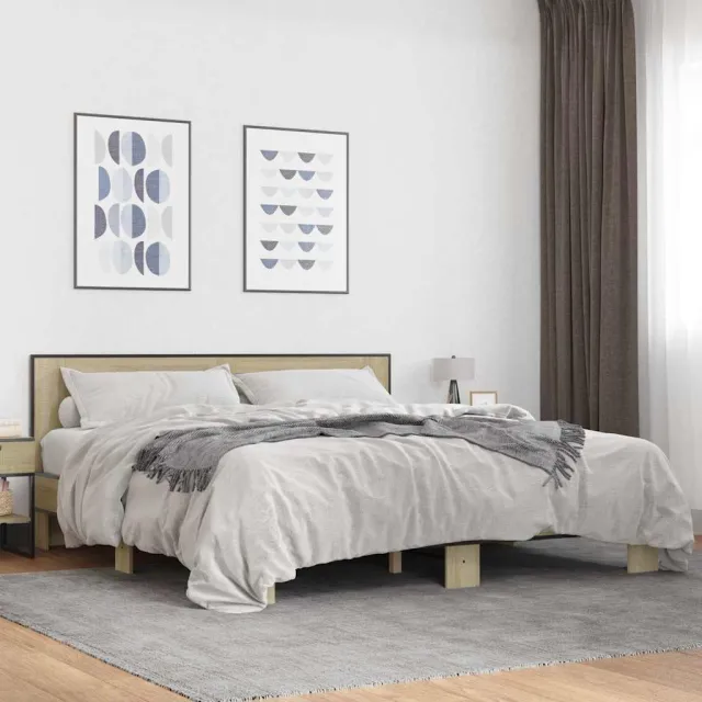 vidaXL Bedframe bewerkt hout metaal sonoma eikenkleurig 200x200 cm
