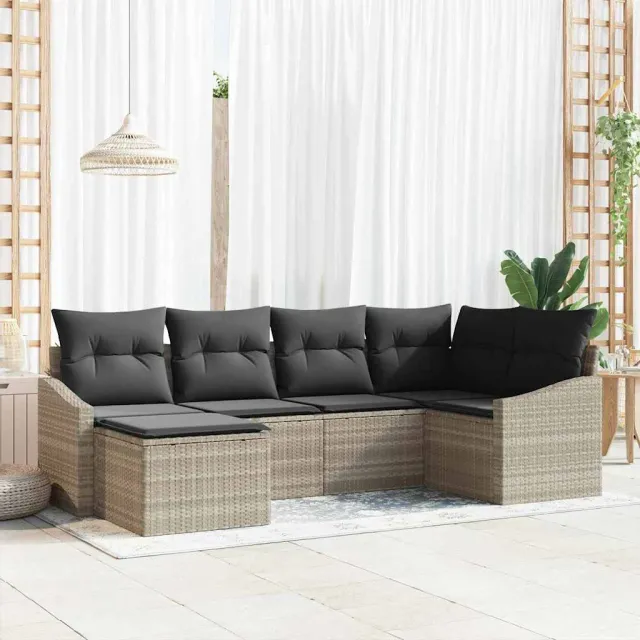 vidaXL Tuin Eetset 6 st Lichtgrijs Poly Rattan en Poedergecoat Staal, foto 2