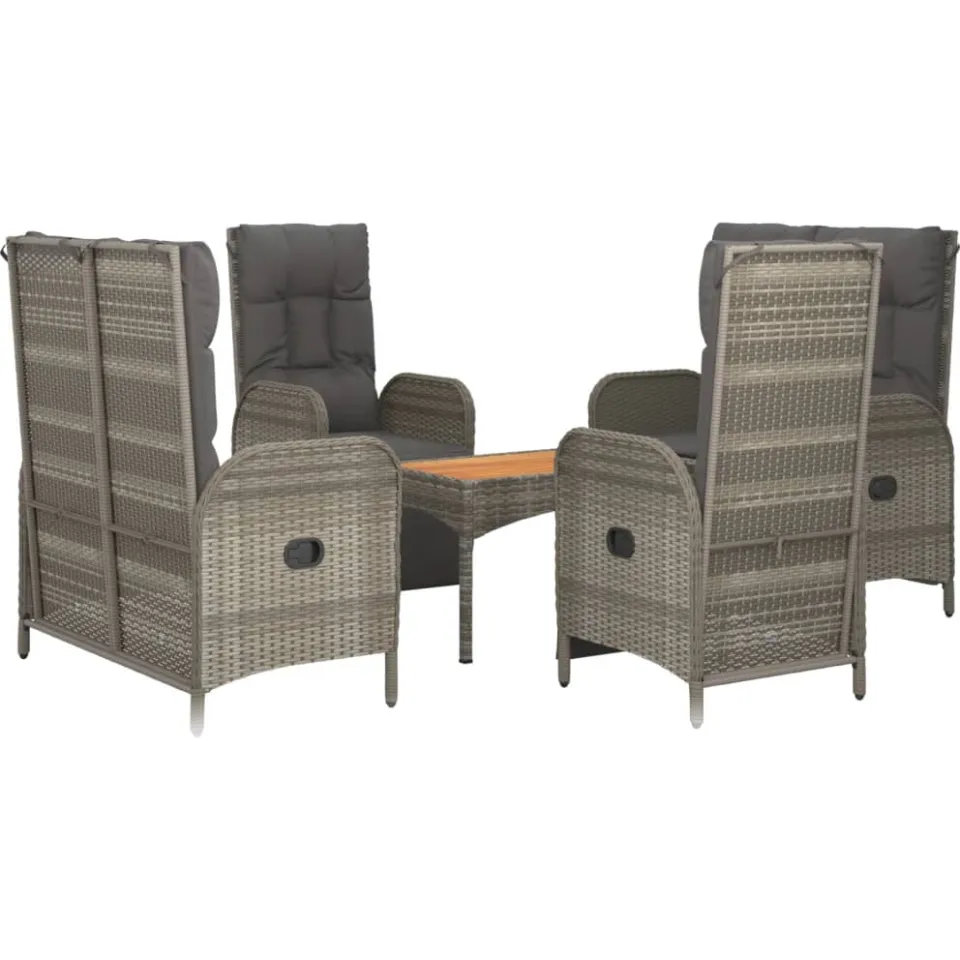 vidaXL 5-delige Tuinset met kussens poly rattan grijs
