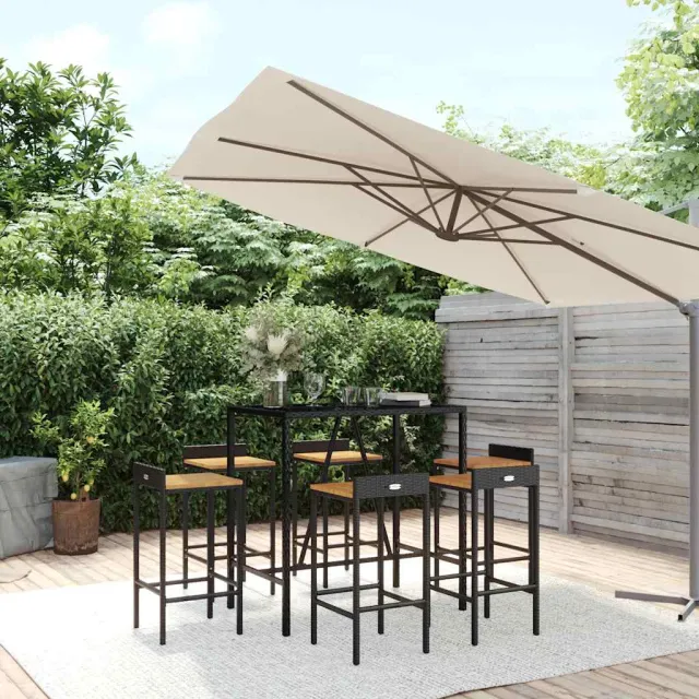 vidaXL 7-delige Tuinbarset poly rattan en massief acaciahout zwart, foto 2