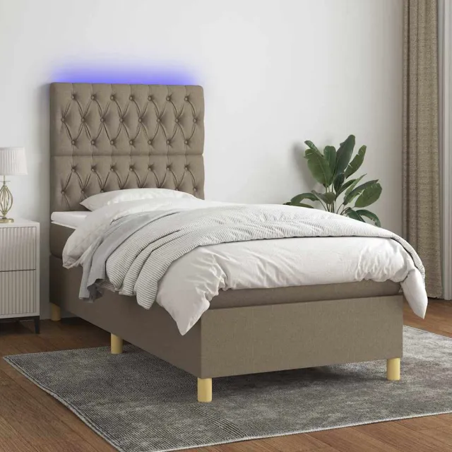 vidaXL Boxspring met matras en LED stof taupe 100x200 cm