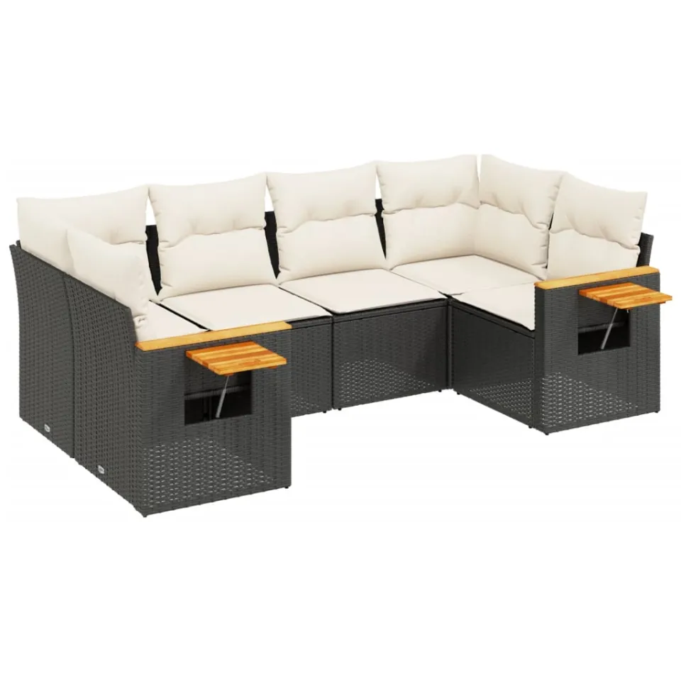 vidaXL 6-delige Loungeset met kussens poly rattan zwart