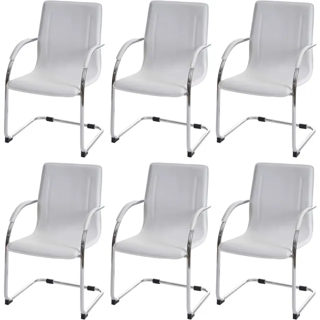 MCW Set van 6 eetkamerstoel Samara, vrijdragende keukenstoel fauteuil stoel, staal ~ wit