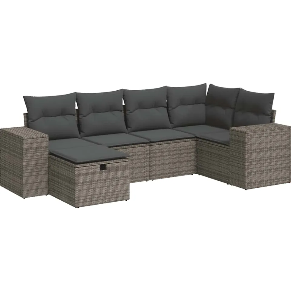 vidaXL 6-delige Loungeset met kussens poly rattan grijs, foto 3