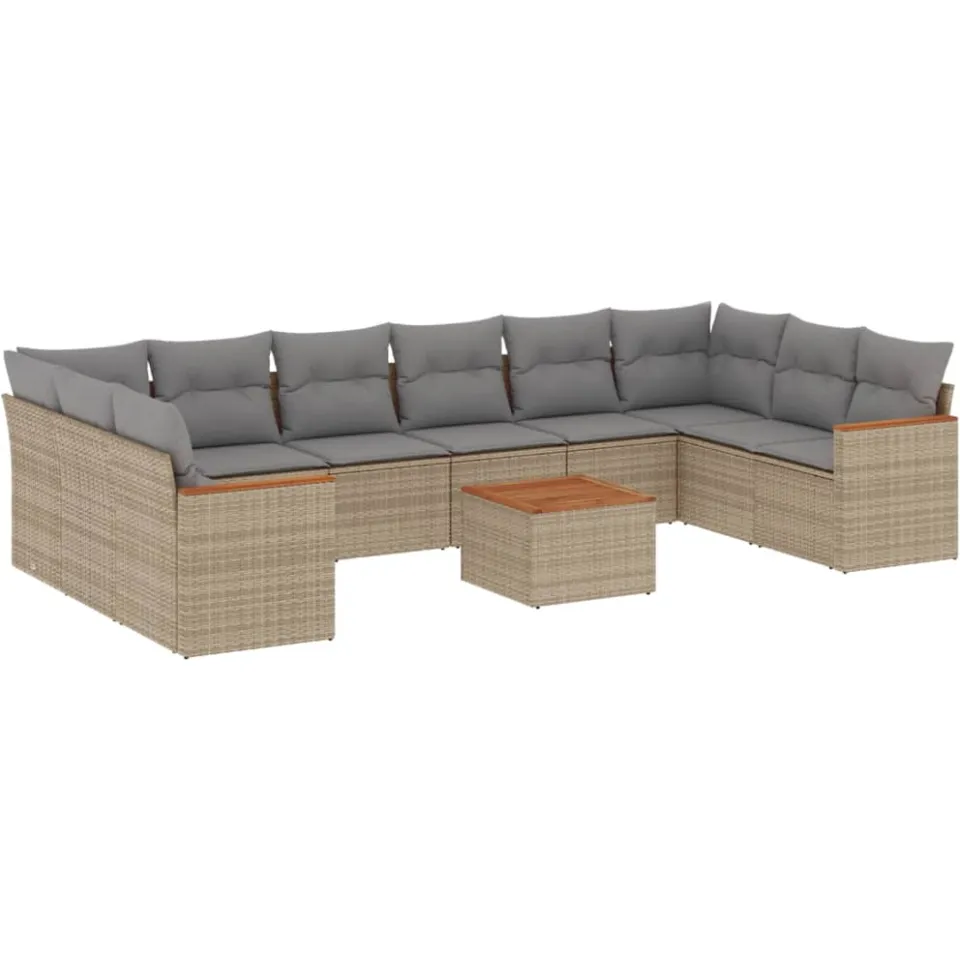 vidaXL 11-delige Tuinset met kussens poly rattan beige, foto 3