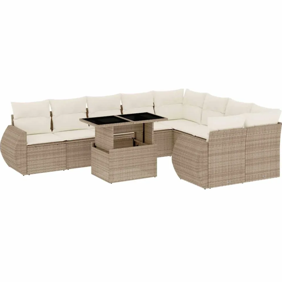vidaXL 10-delige Loungeset met kussens poly rattan beige, foto 3