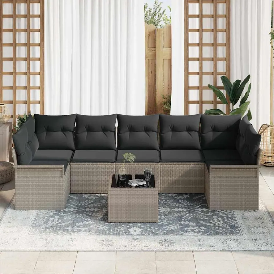 vidaXL Tuin Sofa Set 8 st Lichtgrijs poly rattan, foto 3