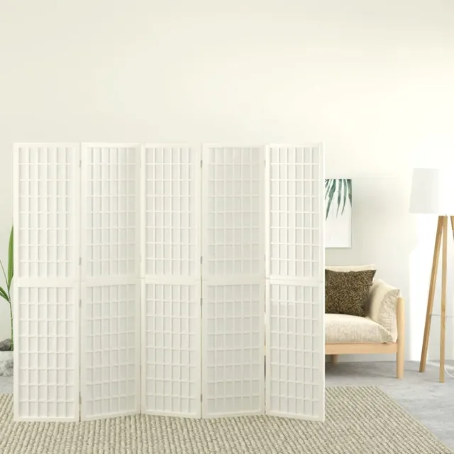 vidaXL Kamerscherm inklapbaar 5 panelen Japanse stijl 200x170 cm wit, foto 2