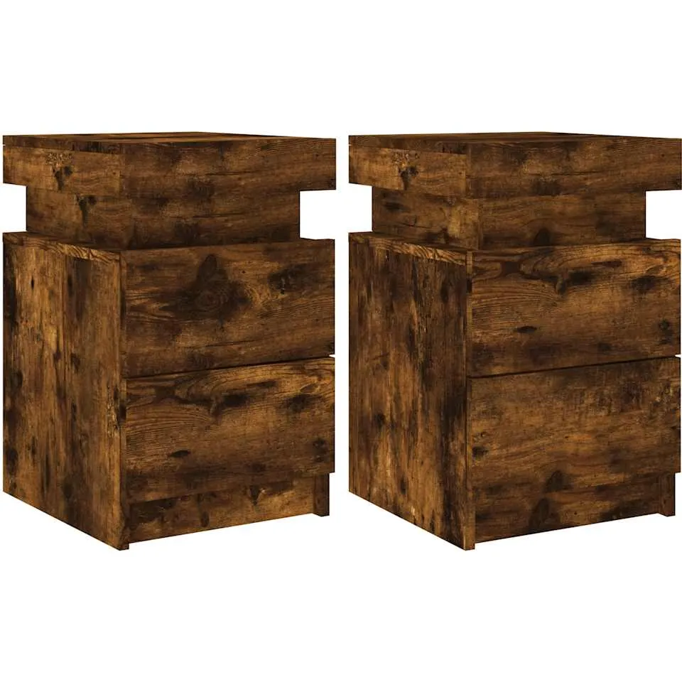 vidaXL Nachtkastjes met LED-verlichting 2 st 35x39x55 cm gerookt eiken, foto 3