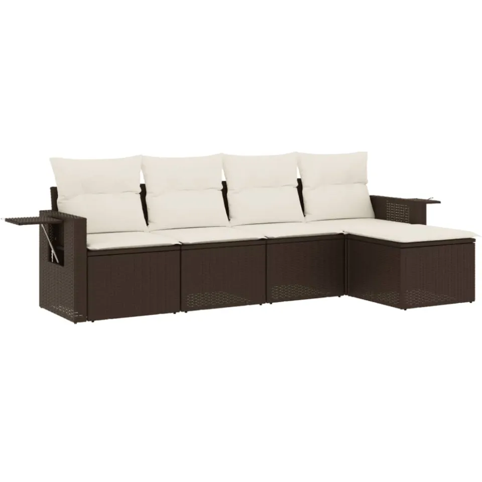 vidaXL 5-delige Loungeset met kussens poly rattan bruin, foto 3
