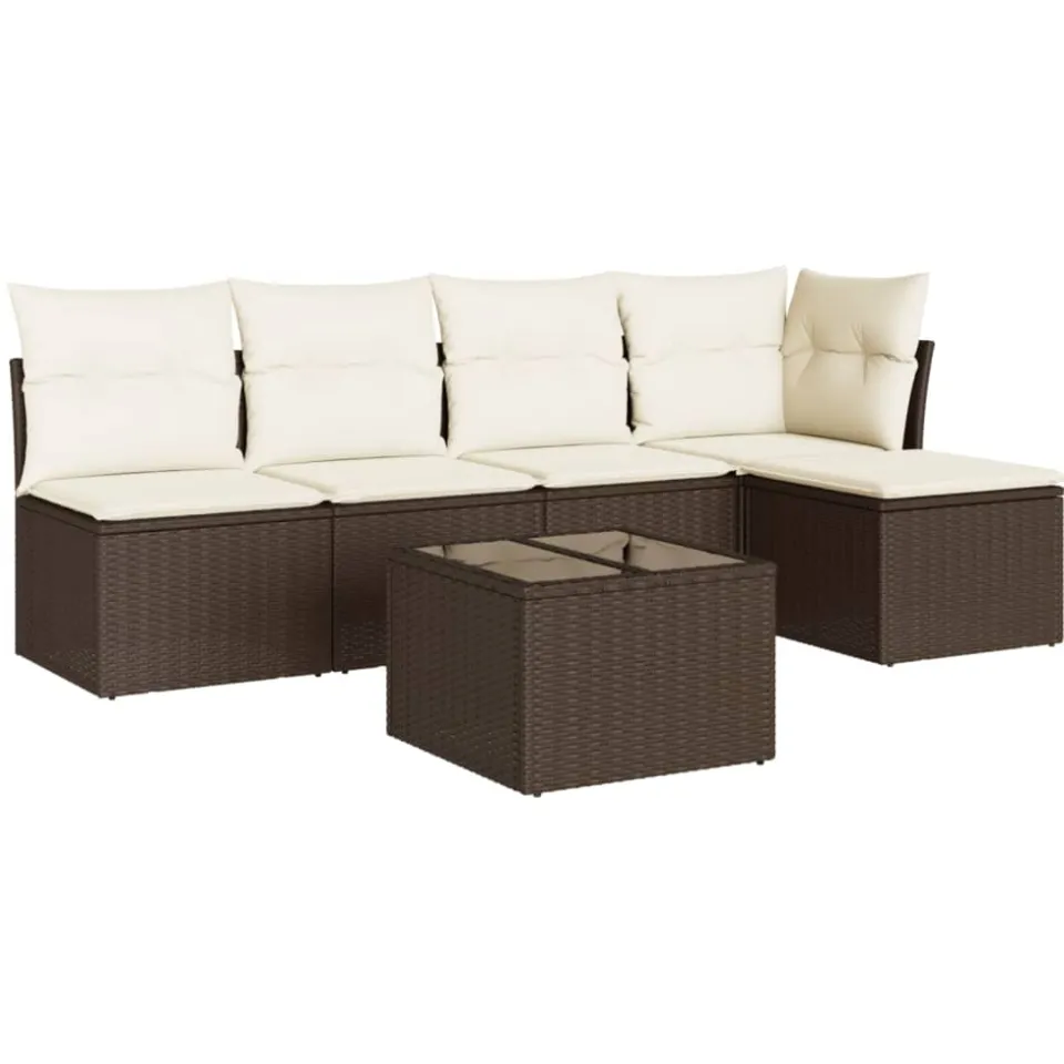 vidaXL 6-delige Loungeset met kussens poly rattan bruin, foto 3