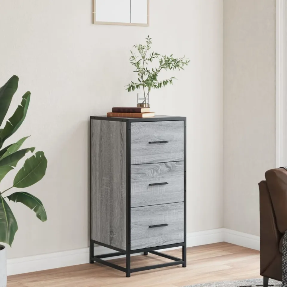 vidaXL Dressoir 35,5x35x76 cm bewerkt hout en metaal grijs sonoma, foto 2