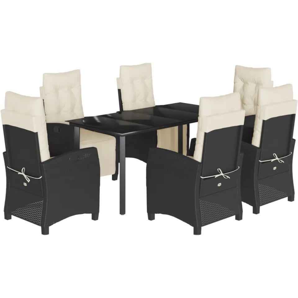vidaXL 7-delige Tuinset met kussens poly rattan zwart, foto 3