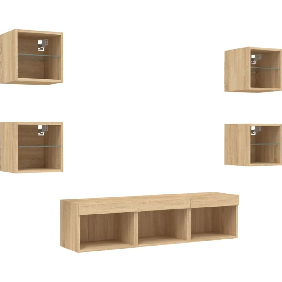 vidaXL 7-delige Tv-wandmeubelset met LED bewerkt hout sonoma eiken, foto 4