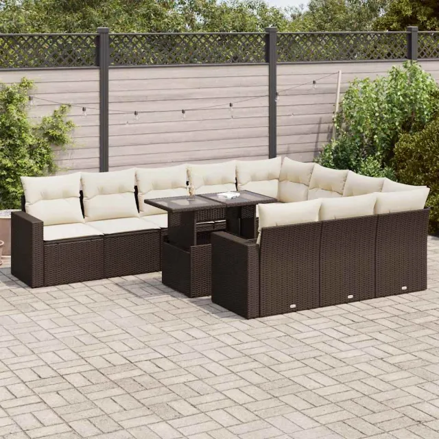 vidaXL 11-delige Loungeset met kussens poly rattan bruin, foto 2