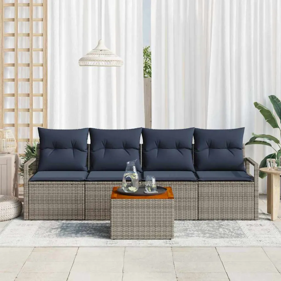 vidaXL Tuinbankenset 5 st Grijs poly rattan, foto 3