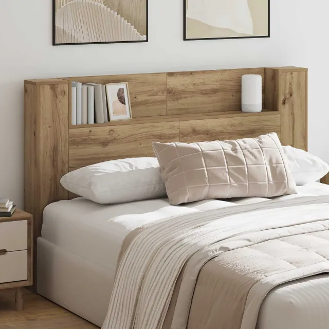 vidaXL Hoofdbord Kast met LED Artisan Eik Bewerkt hout Sienna