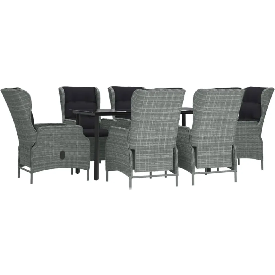 vidaXL 7-delige Tuinset poly rattan lichtgrijs grijs, foto 3