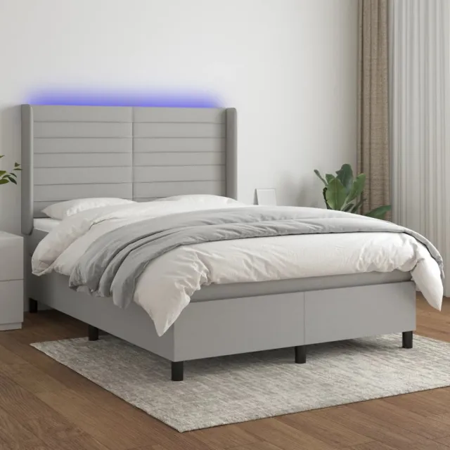 vidaXL Boxspring met matras en LED stof lichtgrijs 140x190 cm grijs