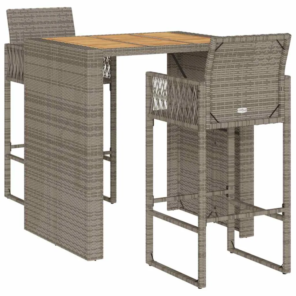 vidaXL 3-delige Tuinbarset met kussens poly rattan acacia grijs