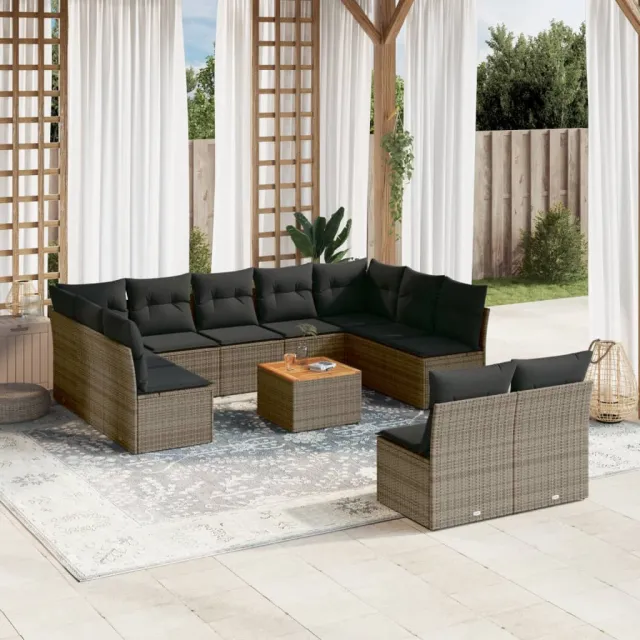 vidaXL 12-delige Loungeset met kussens poly rattan grijs, foto 2