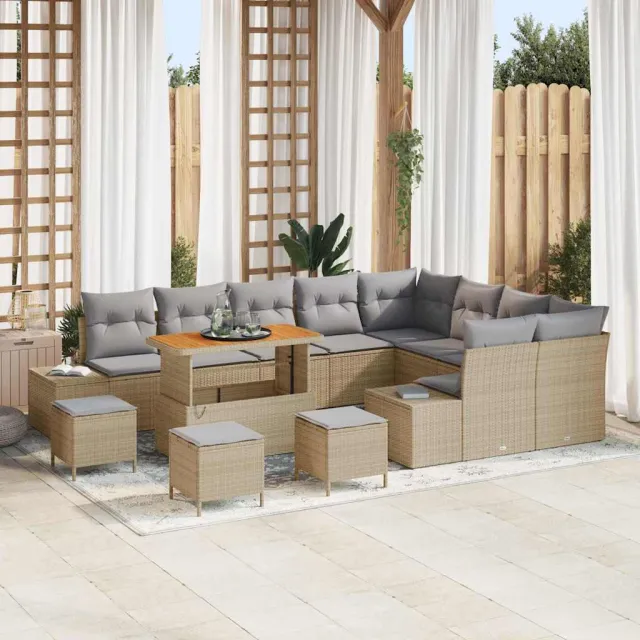 vidaXL Tuinbankenset 13 st Beige poly rattan, foto 2