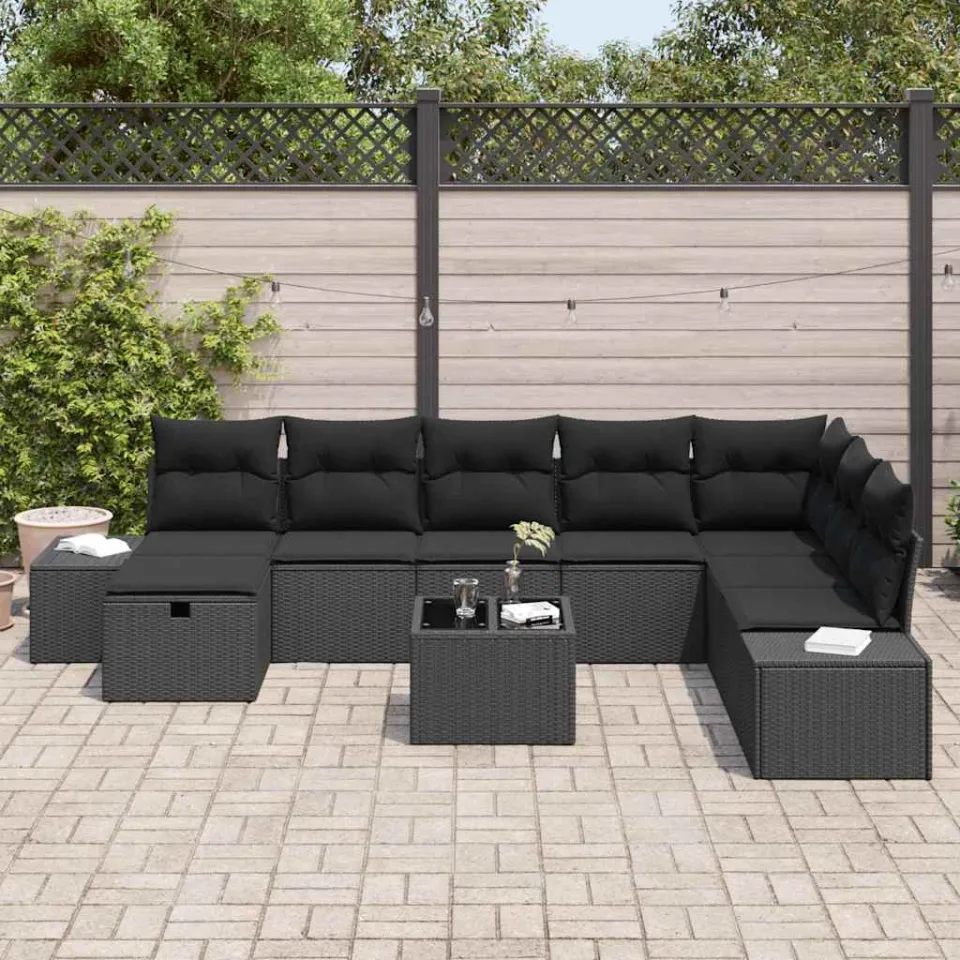 vidaXL Tuin Sofa Set 9 st Zwart poly rattan, foto 3
