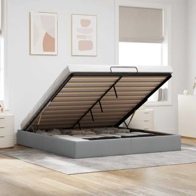 vidaXL Bedframe zonder matras 200x200 cm stof lichtgrijs