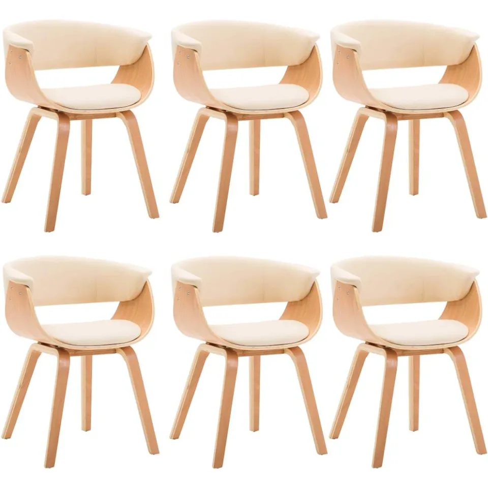 vidaXL Eetkamerstoelen 6 st gebogen hout en kunstleer crème, foto 3