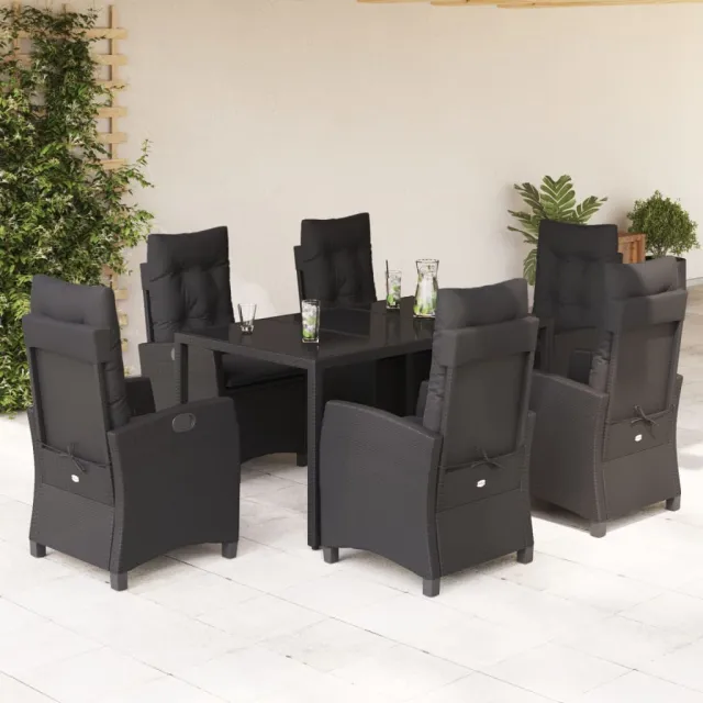 vidaXL 7-delige Tuinset met kussens poly rattan zwart, foto 2