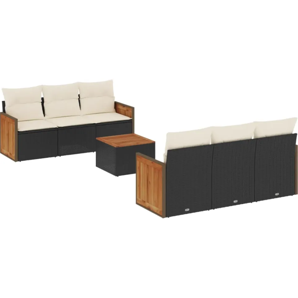vidaXL 7-delige Loungeset met kussens poly rattan zwart, foto 4