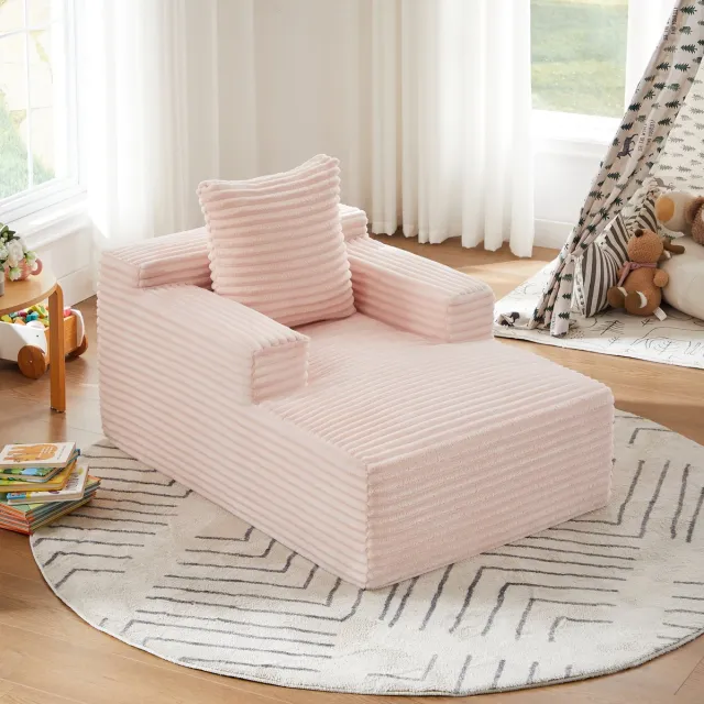 MODENUIT Chaise Longue 117 x 81 x 50 cm - Ribstof - 1-Zits Met Armleuningen - Voor Woonkamer - Pink