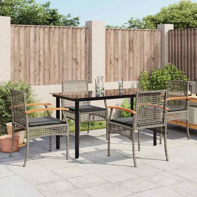 vidaXL 5-delige Tuinset met kussens poly rattan grijs, foto 2