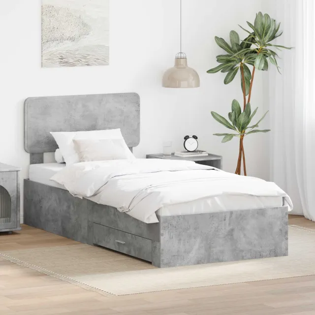 vidaXL Bedframe met lade Beton Grijs 90 x 200 cm Bewerkt hout