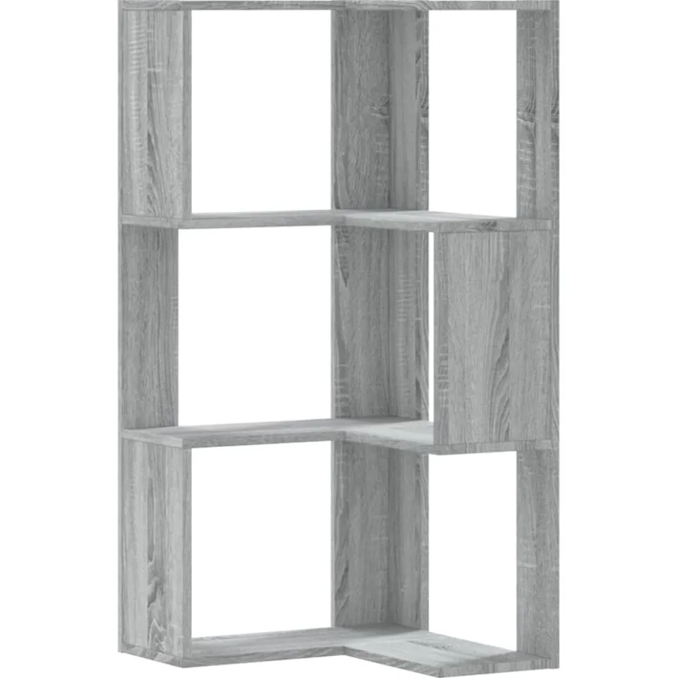 vidaXL Boekenkast 3-laags hoek 50x50x102 cm bewerkt hout grijs sonoma, foto 3