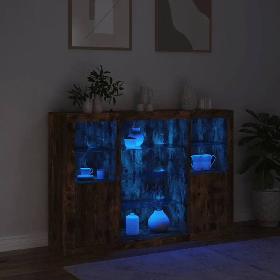 vidaXL Dressoirs met LED-verlichting 3 st bewerkt hout gerookt eiken, foto 3