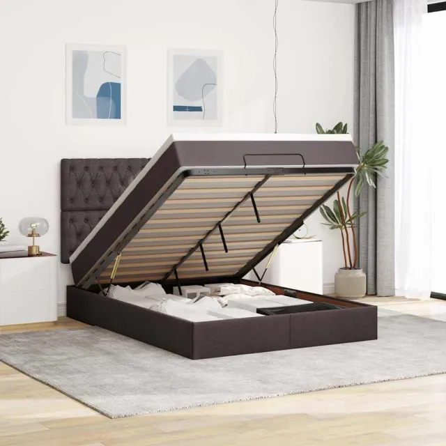 vidaXL Ottoman bed met matras en LED's 140x200cm stof donkerbruin bruin