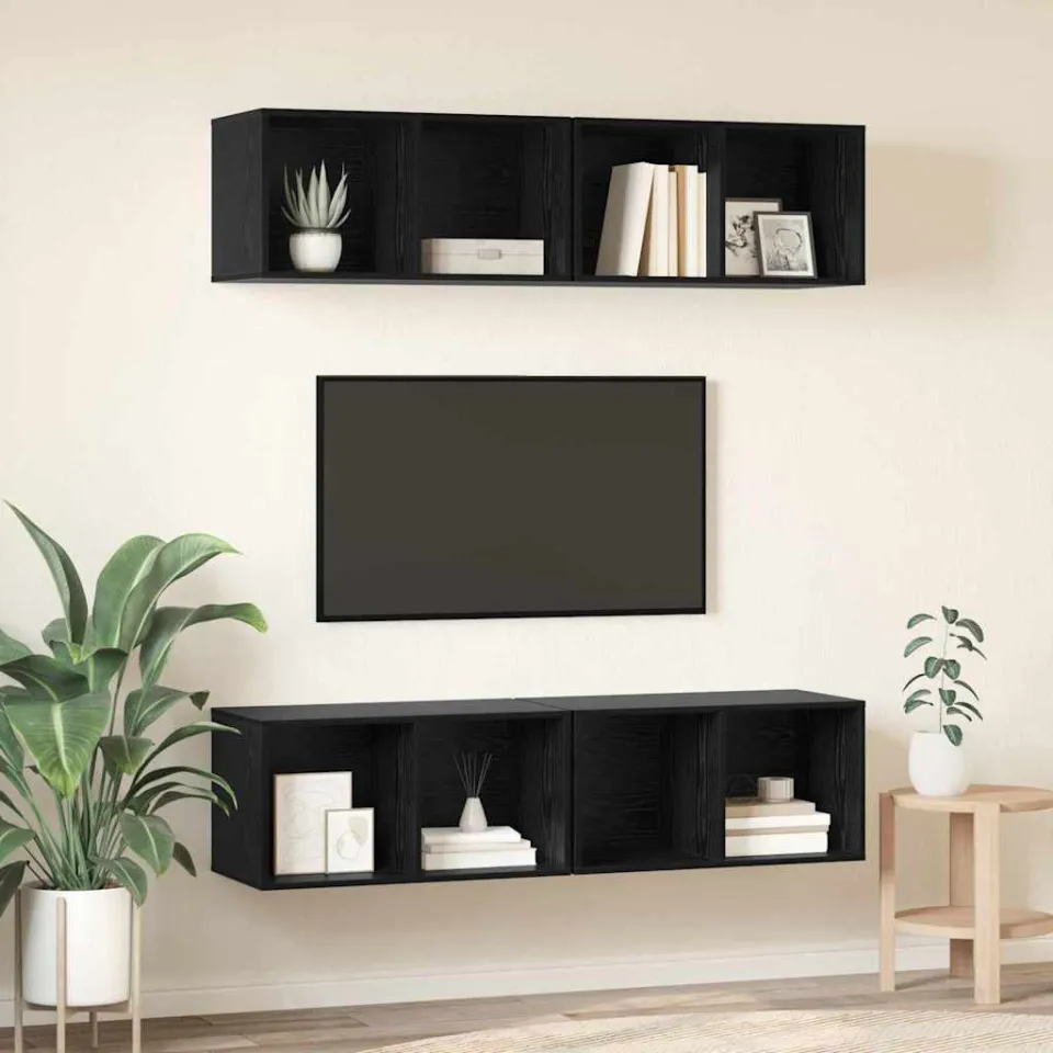 vidaXL Tv-meubelset 4 st 37 x 37 x 72 cm Zwart Eiken, foto 4