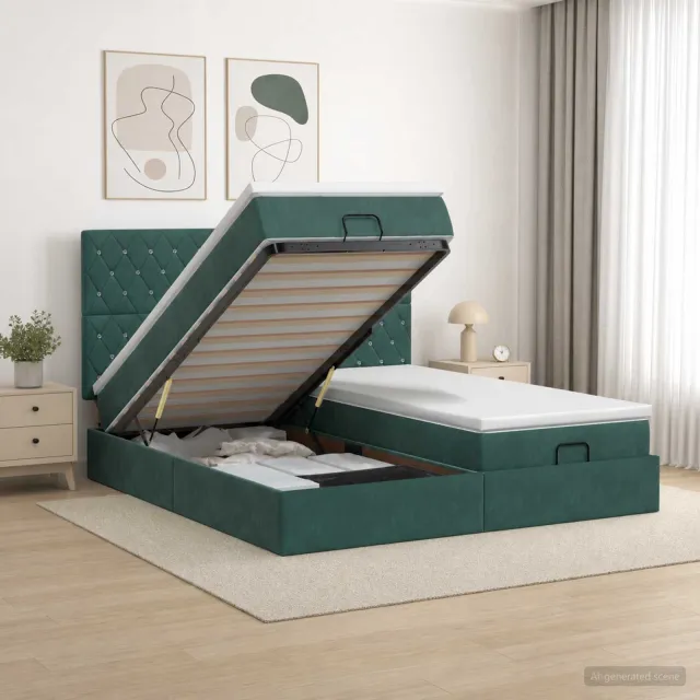 vidaXL Ottoman bed met matras met hoofdeinde 2 st Donkergroen Fluweel