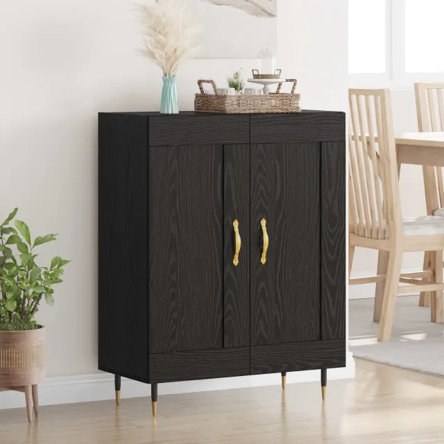 vidaXL Dressoir Zwart Eiken 69,5 x 34 x 90 cm Bewerkt hout, foto 2