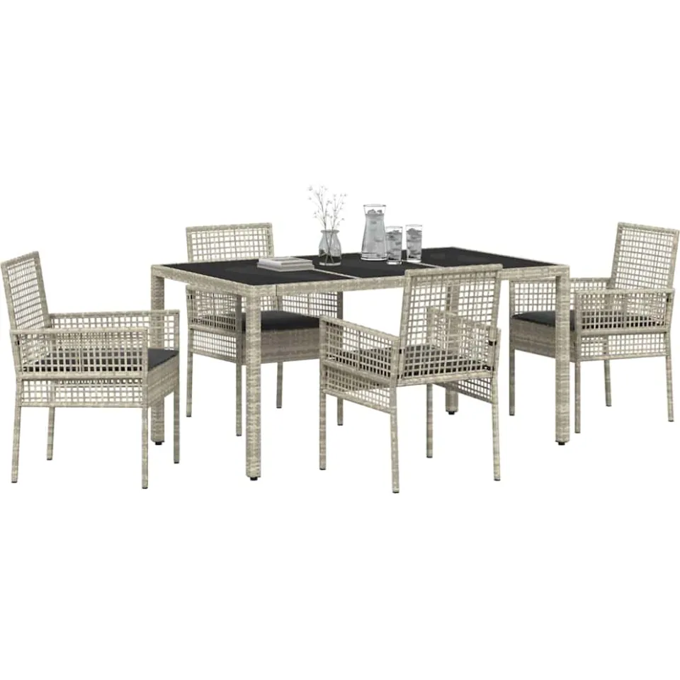 vidaXL Tuin eettafelset 5 st Lichtgrijs poly rattan