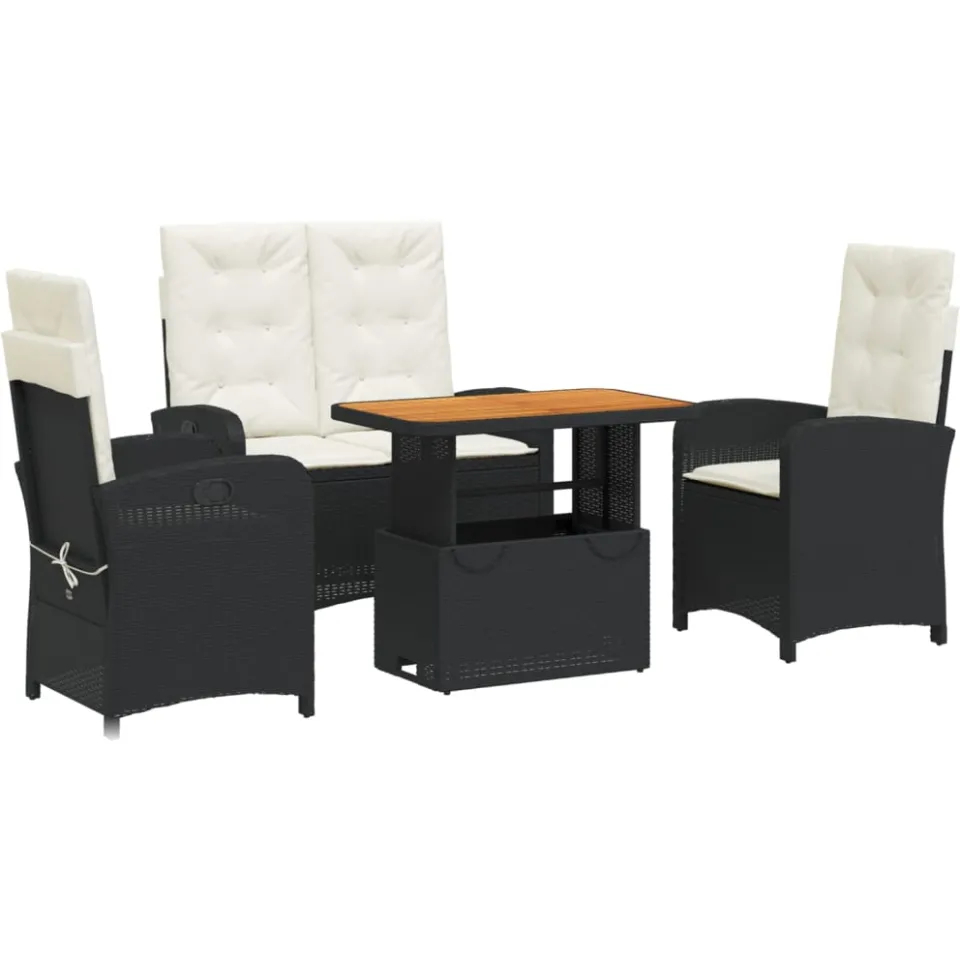 vidaXL 4-delige Tuinset met kussens poly rattan zwart, foto 3